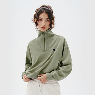 新款 卫衣2024秋季 宽松高领卫衣女 水洗罗纹翻领短款 714street女款