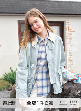 714street美式复古拼接猎装夹克男2026春宽松灯芯绒翻领工装外套