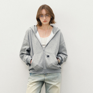 男2025秋冬情侣帽衫 714street落肩宽松短廓版 型加绒连帽卫衣开衫