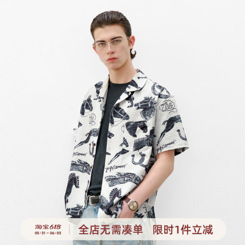 714street马年泡泡纱短袖衬衫
