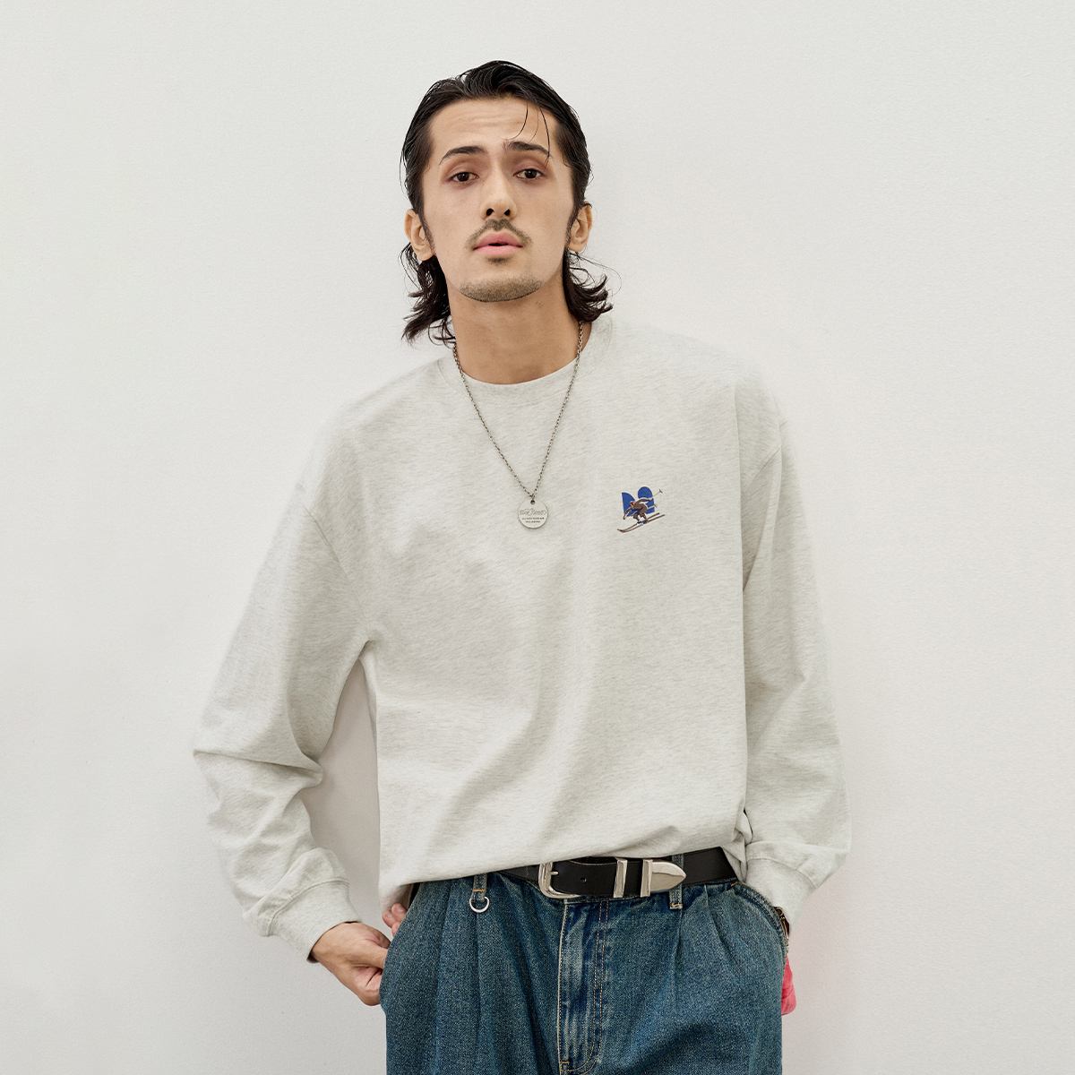 714street滑雪插画印花长袖T恤