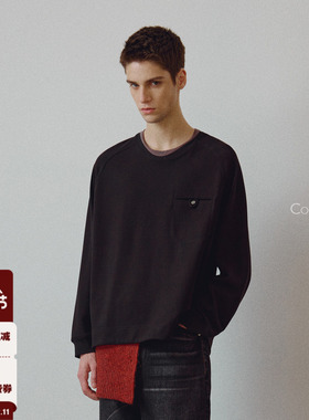 714street高端线 BEHALF 混纺锦棉波纹领贝壳扣 弧形下摆口袋长袖