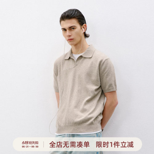 714street小V领针织短袖POLO