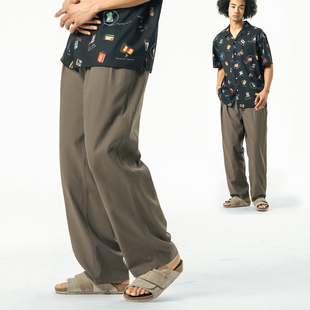 新款 2024夏装 直筒裤 薄款 714street潮牌男士 宽松西裤 棉麻休闲裤