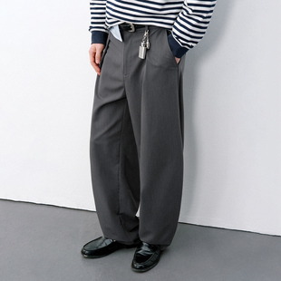老钱风肌理感休闲长裤 新款 男2026春季 714street弯刀廓形褶裥西裤