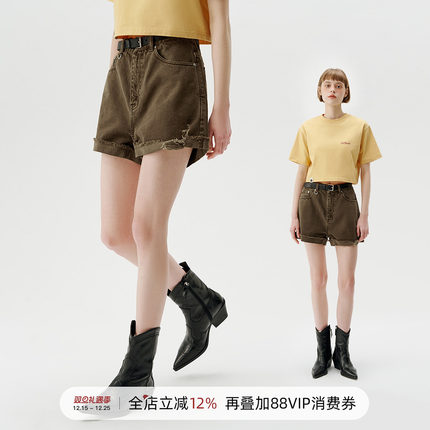 714street潮牌女士水洗牛仔短裤2024夏季新款热裤破洞做旧五分裤