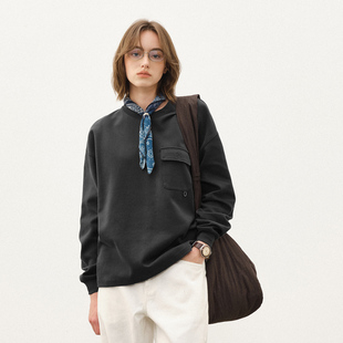 新款 2025秋季 灰色口袋T恤男 上衣 714street日系休闲落肩宽松长袖