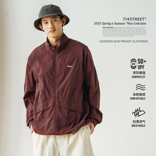 714street防晒服夏季 户外透气立领上衣日系潮牌宽松夹克轻薄外套