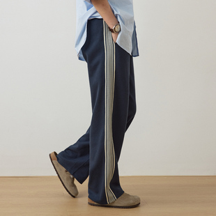 复古运动质感直筒休闲裤 新款 男2025春季 714street肌理感织带卫裤