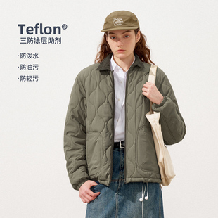 714street格子拼接绗线棉服男2025冬季 潮牌户外三防保暖翻领外套