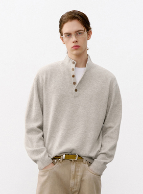 714street亲肤糯米绒半开领毛衣2026春季立领毛衫宽松高弹针织衫