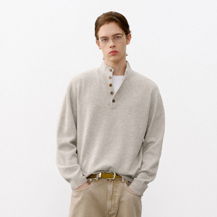 宽松高弹针织衫 714street亲肤糯米绒半开领毛衣2026春季 立领毛衫
