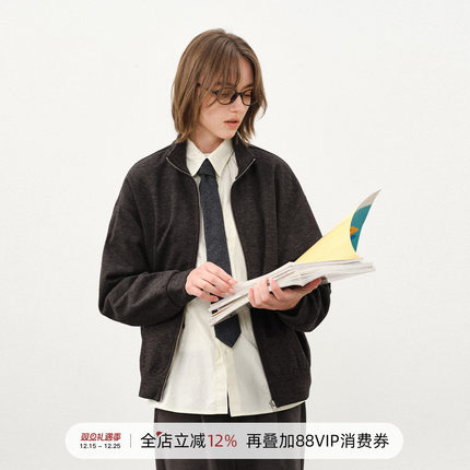 714street仿羊绒毛呢立领夹克男2025秋冬卫衣外套老钱风穿搭上衣