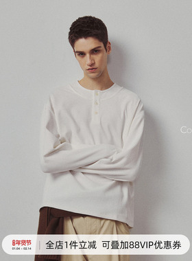 714street高端线BEHALF SORONA 华夫格贝壳扣 双层叠穿亨利领长袖