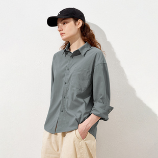 714street中性简约抗皱长袖 男2025秋休闲微宽松落肩衬衣外套 衬衫