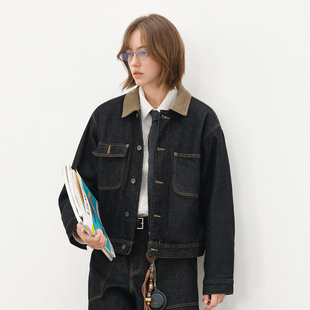 714street复古巴恩风灯芯绒翻领牛仔外套男2025秋季 夹克 水洗工装