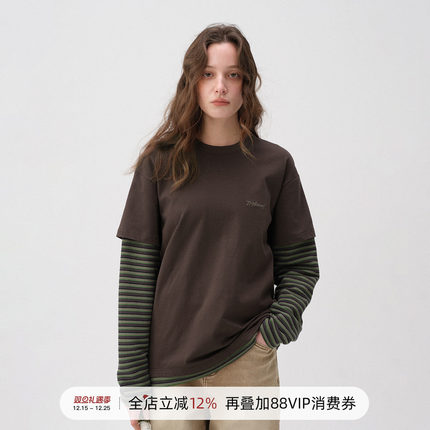 714street春季新款重磅300g纯棉假两件长袖T恤男2025毛巾料体恤衫