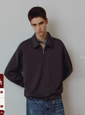 714street高端线BEHALF 兰精天丝醋酸羊毛贝壳纽扣半拉链POLO长袖