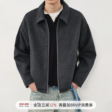 714street羊毛混纺翻领夹克男2025秋冬新款cleanfit廓形毛呢外套