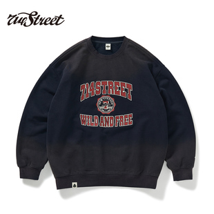 复古水洗印花圆领卫衣宽松长袖 重磅500g美式 t恤 新款 714street秋季