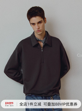 714street高端线BEHALF 兰精天丝醋酸羊毛贝壳纽扣半拉链POLO长袖