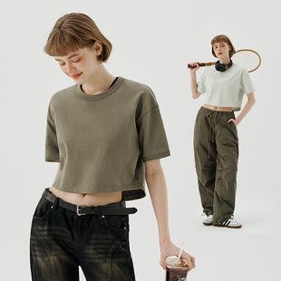 露脐短袖 基础打底衫 上衣 纯色T恤女2024新款 714street潮牌短款