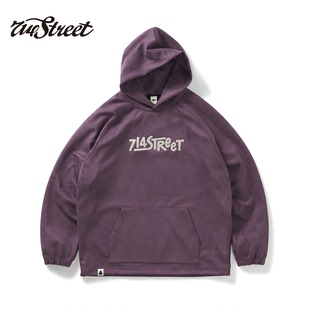 宽松复古帽衫 情侣装 新款 714street仿麂皮logo刺绣连帽卫衣男秋季