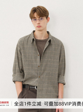 714street千鸟格格子衬衫男2025秋老钱风抗皱易打理长袖衬衣外套