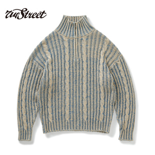 高领针织衫 714street秋冬新款 半拉链撞色绞花毛衣男女2024情侣装