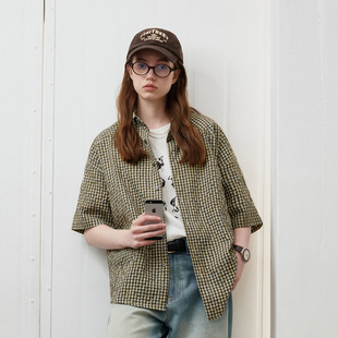 宽松轻薄透气情侣衬衣 男25新款 714street春夏泡泡纱格子短袖 衬衫