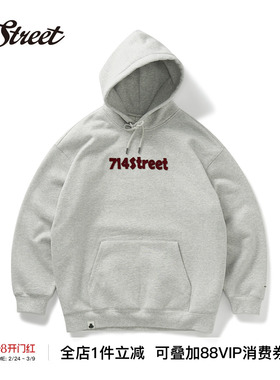 714street刺绣logo连帽卫衣男女款秋冬新款重磅500g宽松情侣帽衫