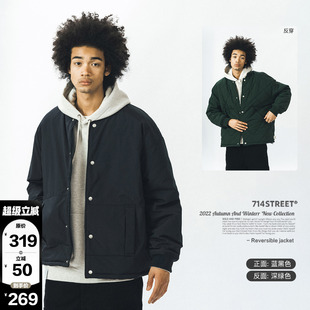 宽松加厚外套潮牌情侣装 714street两面穿棉服男秋冬季 棉衣面包服