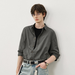 男2025新款 衬衫 宽松落肩衬衣外套 复古水洗做旧长袖 714street秋季