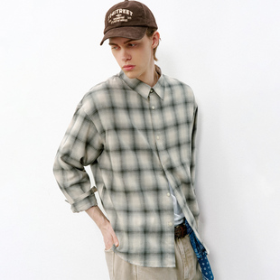 新款 男2026春季 全棉磨毛情侣衬衣外套 衬衫 714street渐变格纹长袖