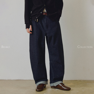 714street高端线BEHALF「日本冈山」胚蓝 弧形打褶原牛弯刀长裤