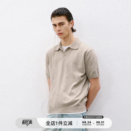 714street小V领针织短袖POLO
