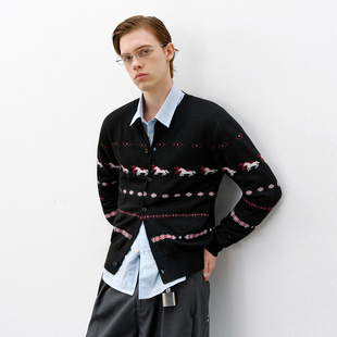 针织衫 714street羊毛混纺小马提花开衫 修身 情侣款 毛衣男2026春季