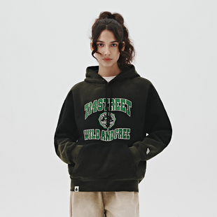 714street美式 复古水洗做旧印花连帽卫衣男2024秋冬宽松情侣帽衫