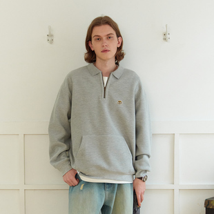 714street半拉链卫衣男潮牌日系复古华夫格秋装 宽松上衣情侣外套