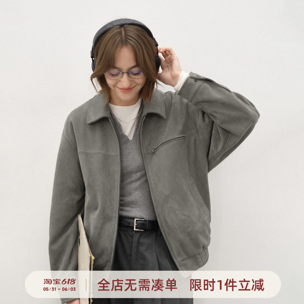 714street美式麂皮绒底特律夹克男2025秋冬款老钱风工装情侣外套