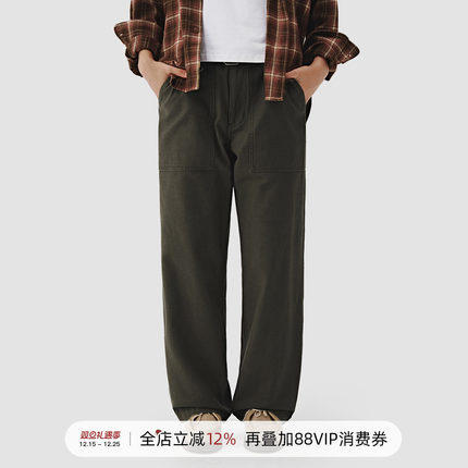 714street秋季新款水洗男士休闲裤2024宽松直筒长裤重磅工装裤男