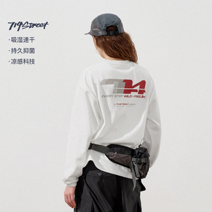 714street凉感冰皮7A抗菌透气速干机能印花长袖 宽松情侣T恤男 秋季
