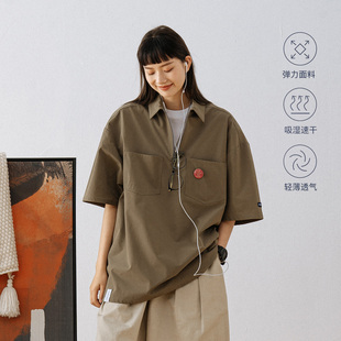 港风日系翻领polo衫 714street短袖 男夏宽松潮流复古薄款 衬衫 工装