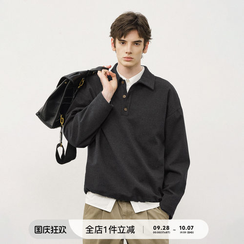 714street毛呢半开领长袖POLO
