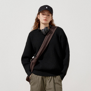 714street抗皱华夫格纹理长袖 男 毛衣2025秋冬国潮廓形情侣针织衫