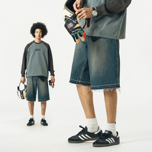六分裤 714street潮牌宽松牛仔短裤 水洗牛仔裤 休闲裤 男女2024夏季