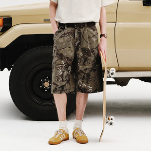 短裤 复古直筒裤 男2025夏季 宽松美式 子 新款 714street水洗迷彩工装