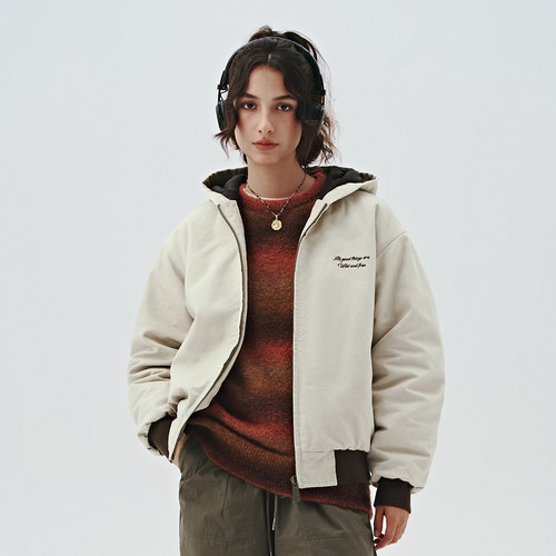 714street撞色罗纹连帽棉服