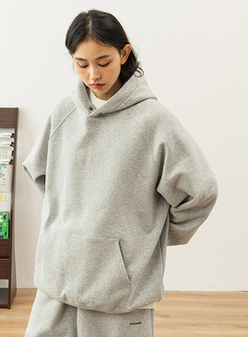 714street纯色连帽卫衣男复古宽松原创外套潮牌ins秋季情侣装帽衫