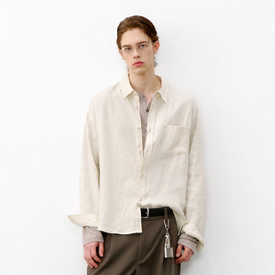 714street老钱风亚麻长袖 男2026春cleanfit吸湿透气衬衣外套 衬衫